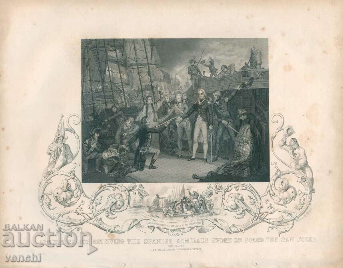 1860 - GRAVURA VECHE - AMIRAL NELSON - ORIGINAL