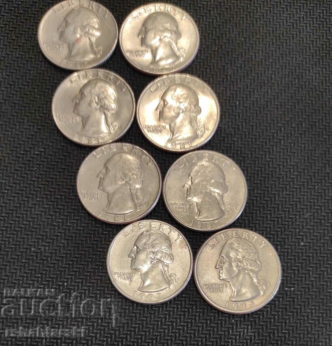 Κέρματα ΗΠΑ ¼ δολάριο 8 τεμ., 1965-1995