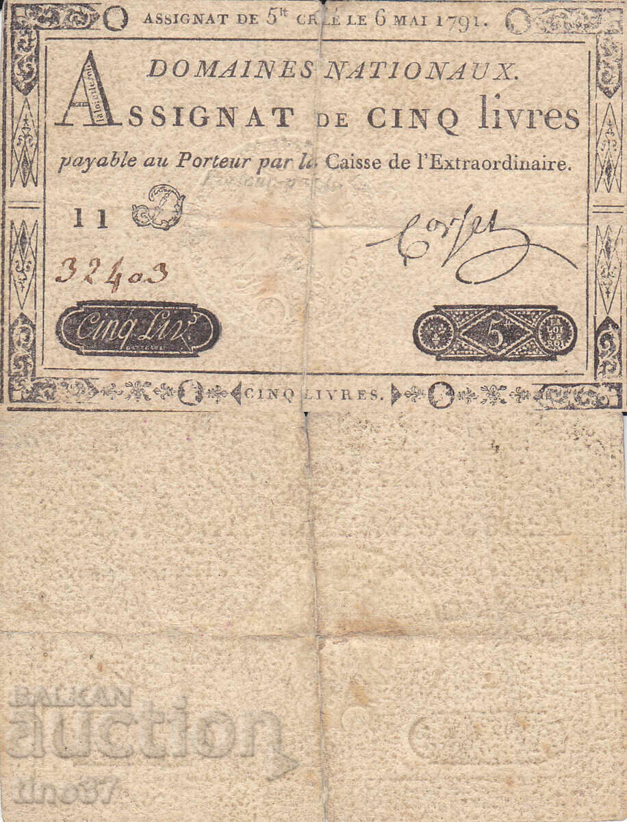 tino37- FRANCE - 5 LIVERS /ASSIGNATE/ - 1791