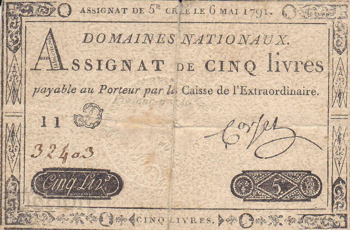 tino37- FRANCE - 5 LIVERS /ASSIGNATE/ - 1791