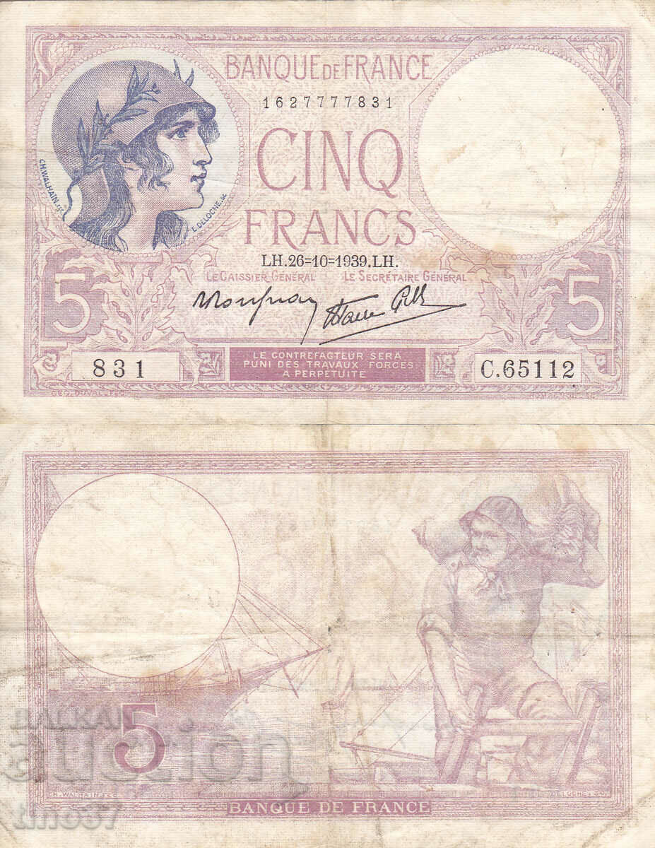 tino37- FRANCE - 5 FRANC - 1939 - F
