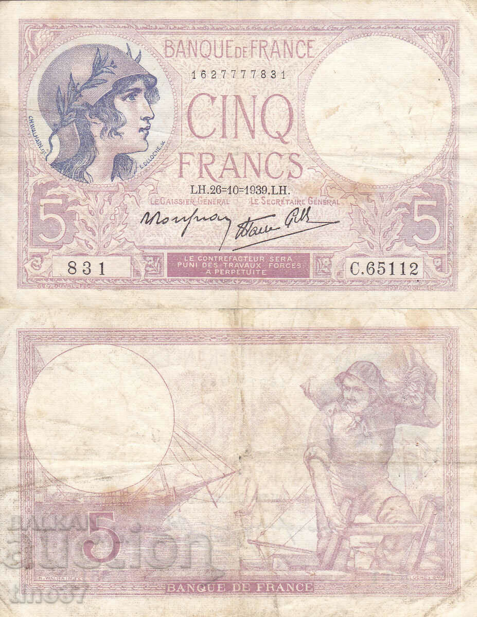 tino37- FRANTA - 5 FRANC - 1939 - F