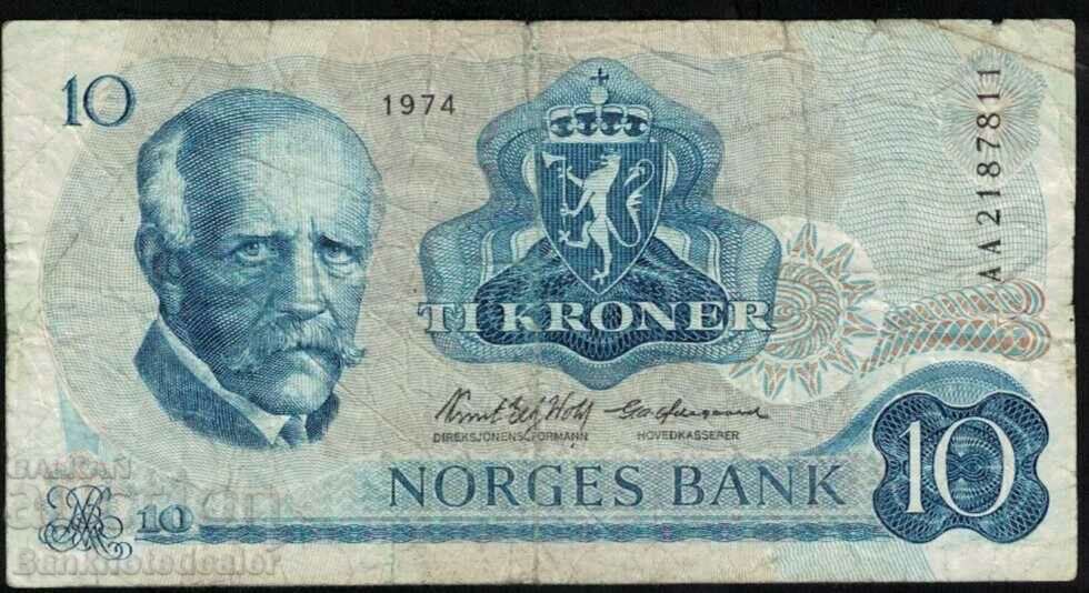 Norvegia 10 coroane 1974 Pick 36b Ref 7811