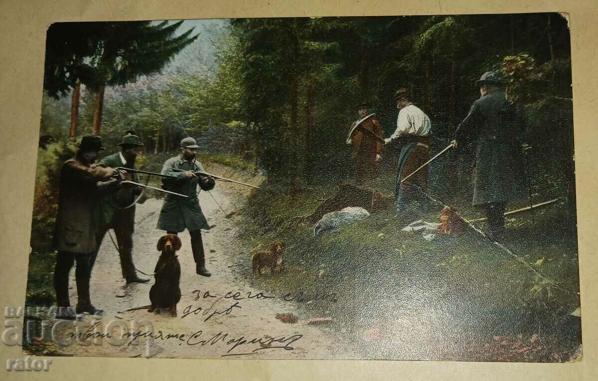 Old color card 1906 - hunting, hunters, dogs, hollow with price 10.00 BGN | € 5.11 Old color card 1906 - hunting, hunters, dogs, hollow with price 10.00 BGN | € 5.11