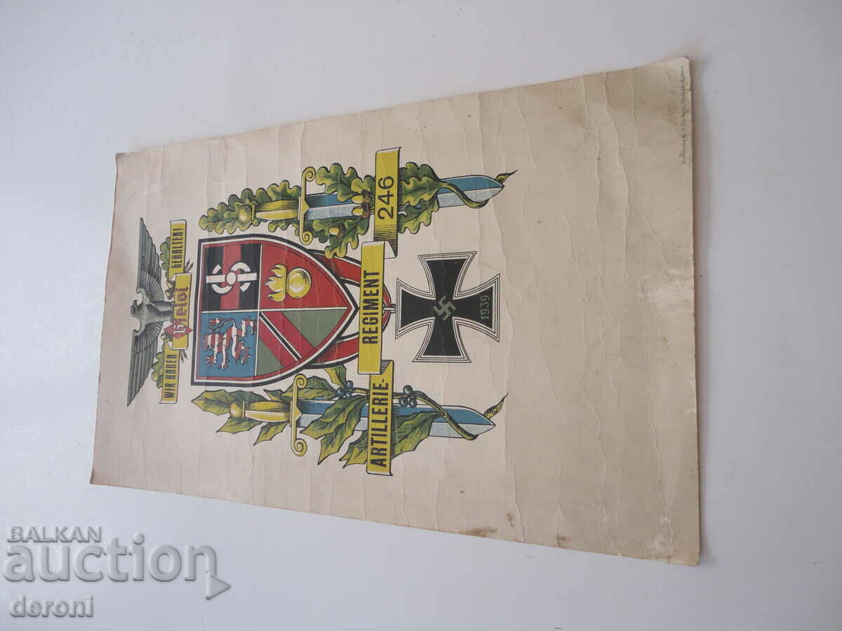 Auction  Document coat of arms crown artillery regiment 3rd Reich
