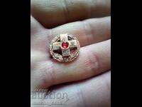 Red cross silver badge with gilding 25 years.