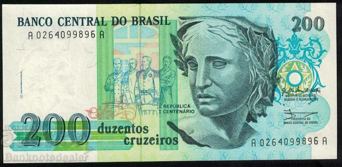 Brazil 200 Cruzeiros 1990 Pick 229 Ref 9896