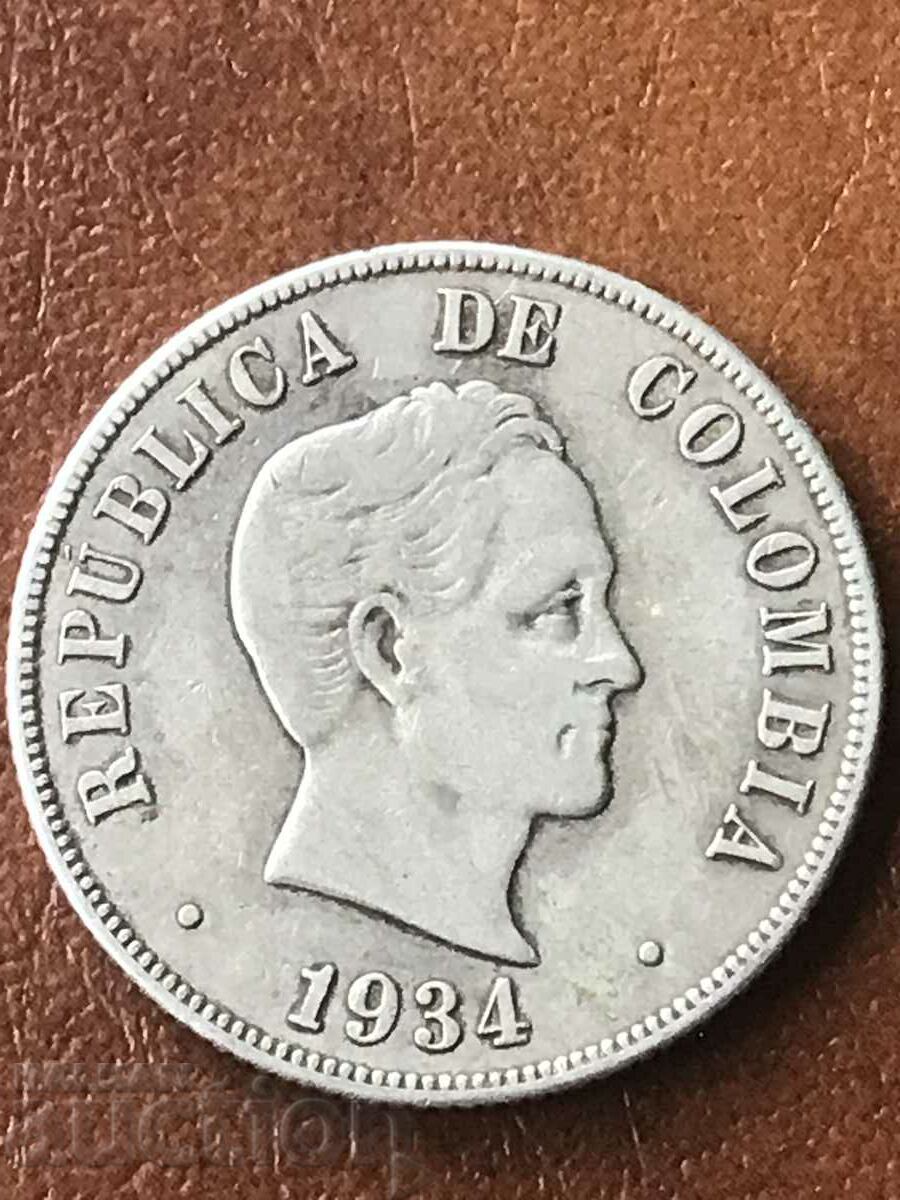 Colombia 50 centavos 1934 Simón Bolívar silver with price 65.00 BGN | € 33.23 Colombia 50 centavos 1934 Simón Bolívar silver with price 65.00 BGN | € 33.23