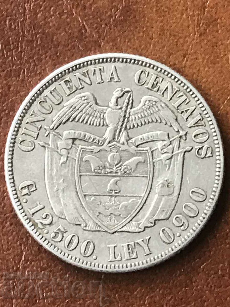 Колумбия 50 сентавос 1934 Симон Боливар сребро