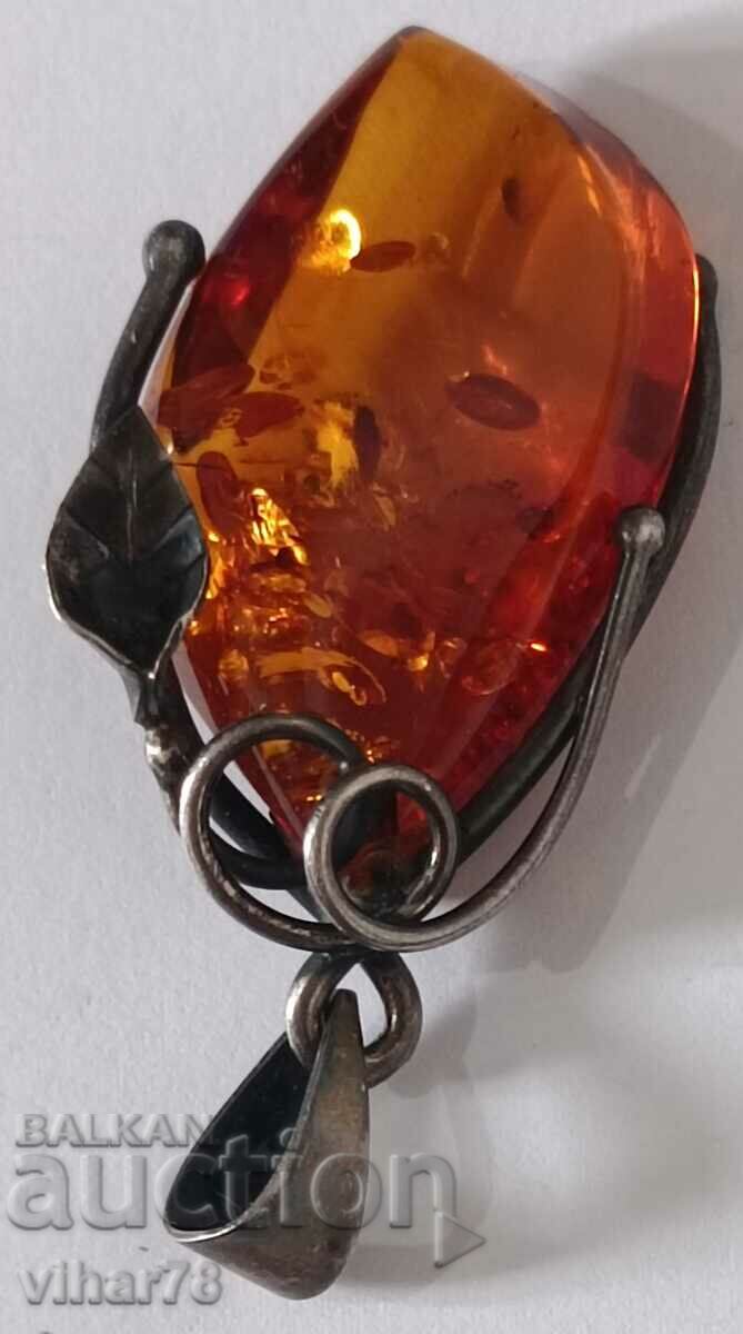 Pandantiv mare din argint cu chihlimbar - 5