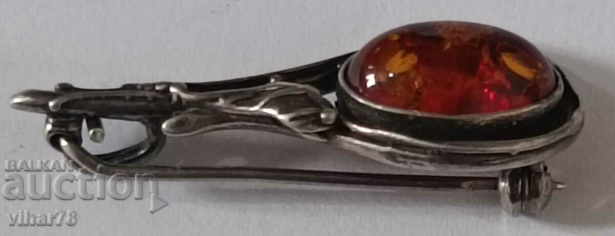 Silver Brooch with Amber - 5 Silver Brooch with Amber - 5