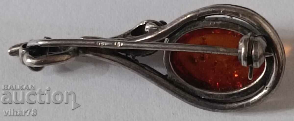 Silver Brooch with Amber - 7 Silver Brooch with Amber - 7