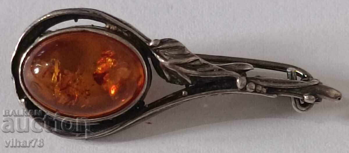 Silver Brooch with Amber
