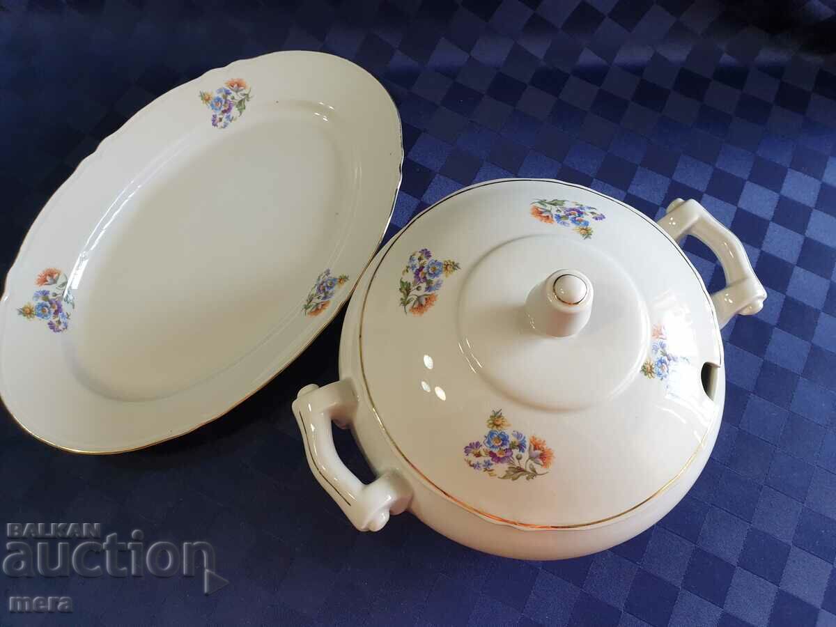 Bol mare de porțelan pentru supă cu farfurie-Kitka-Novi pazar cu preț 90.00 BGN | € 46.02