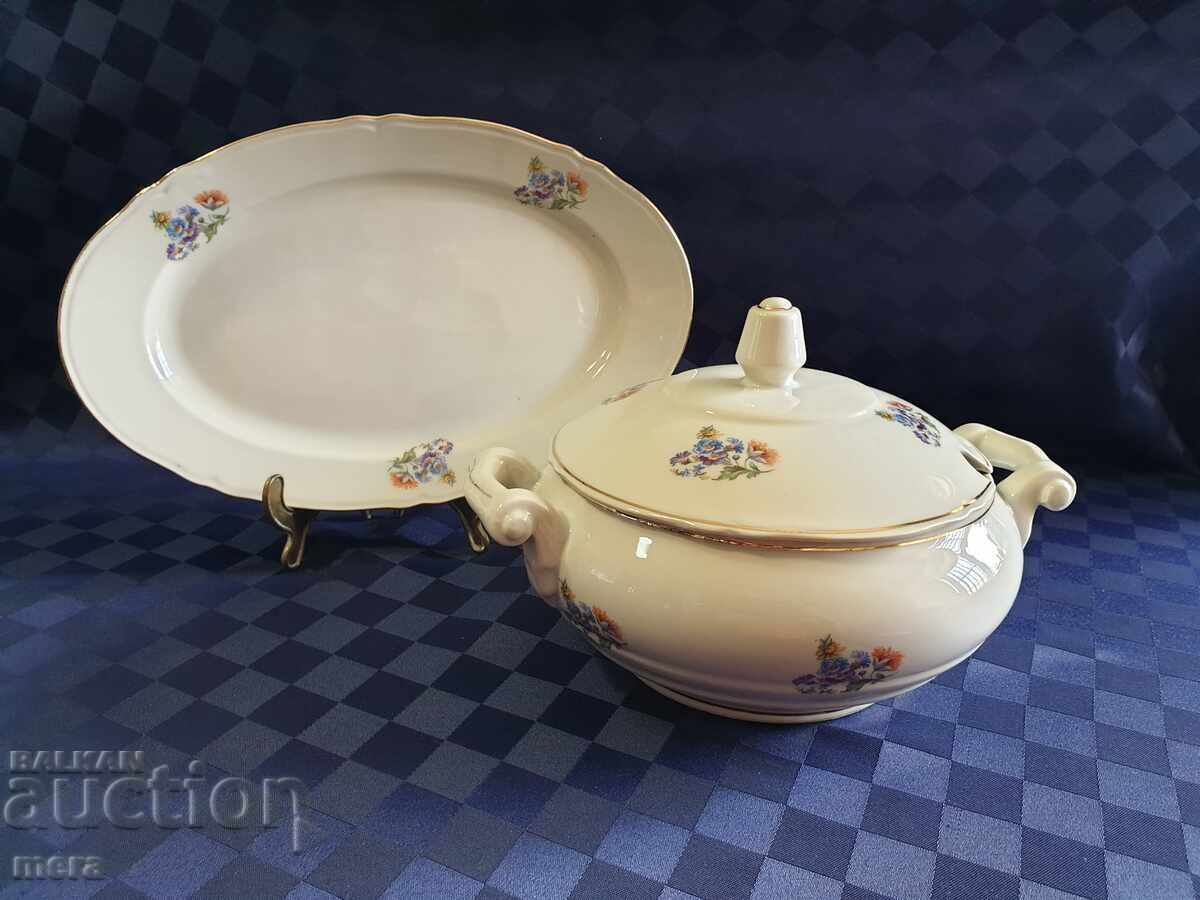 Large porcelain soup bowl with a plate-Kitka-Novi pazar