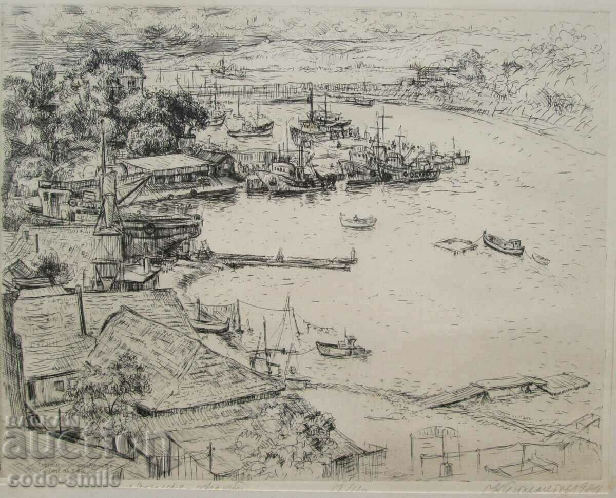 Livrarea Imagine veche grafică Sozopol peisaj marin K. Gylemetov