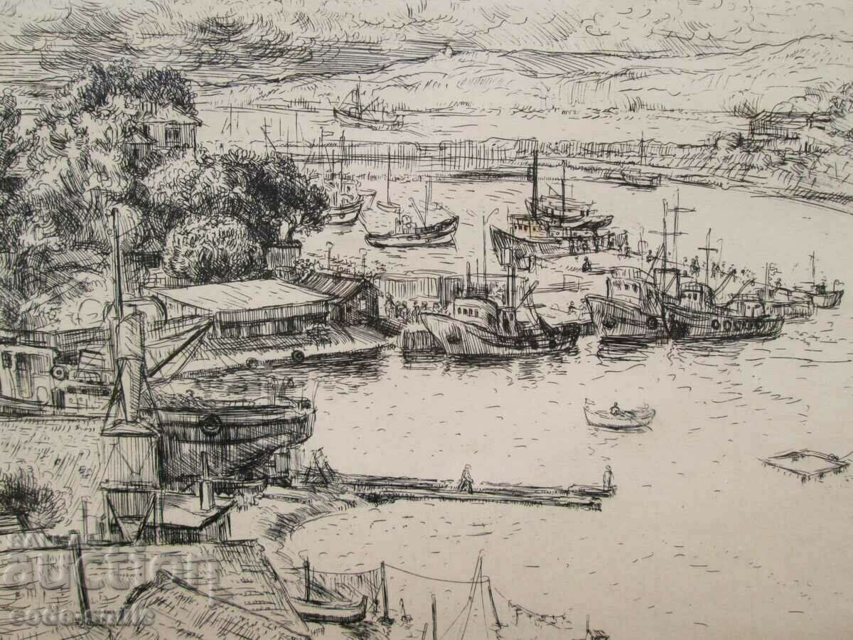 Imagine veche grafică Sozopol peisaj marin K. Gylemetov - 6