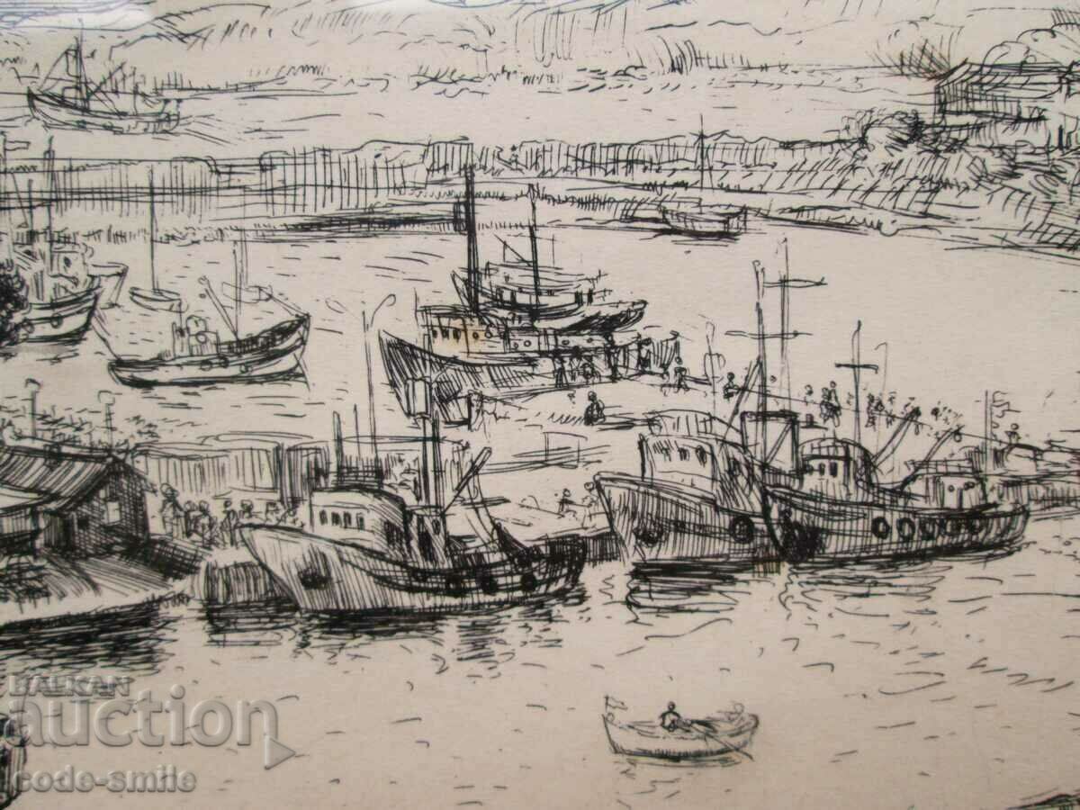 Imagine veche grafică Sozopol peisaj marin K. Gylemetov - 7