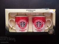 Starbucks Coffee two porcelain coffee cups with spoons new