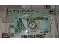 Graded Banknote from Lesotho 20 Myloti 1999,PMG 66 EPQ!