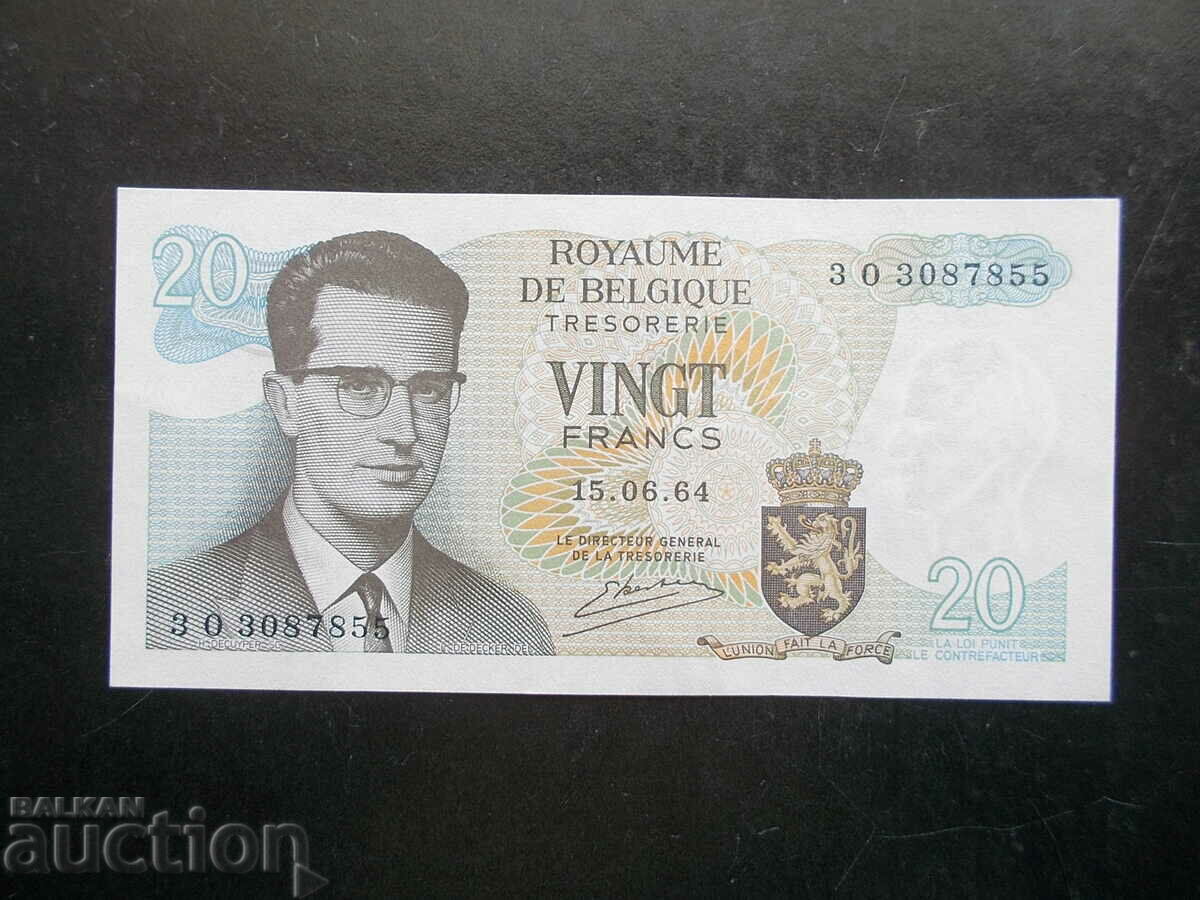 ΒΕΛΓΙΟ , 20 φράγκα , 1964 , UNC-
