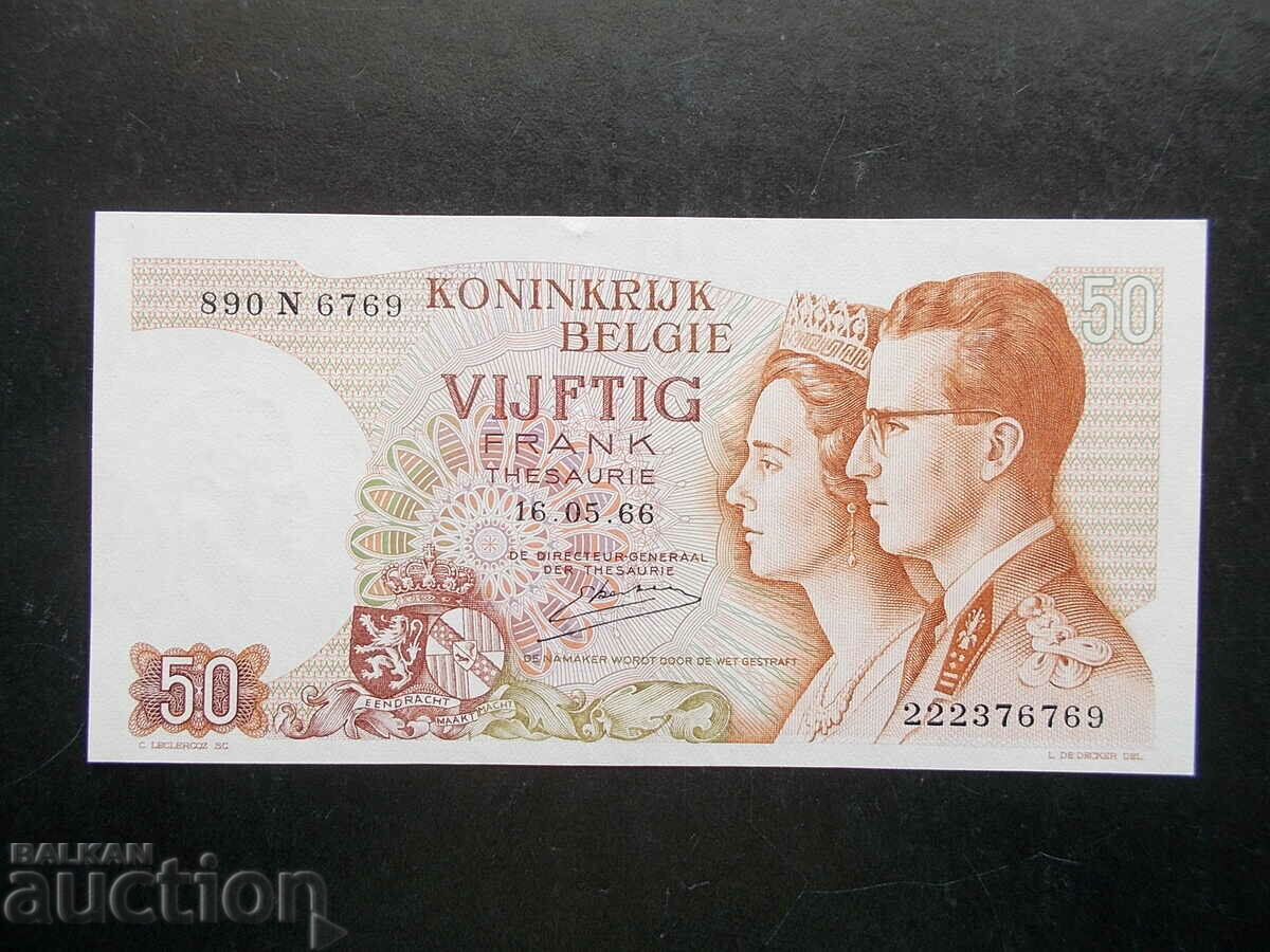 BELGIA, 50 franci, 1966, XF/AU