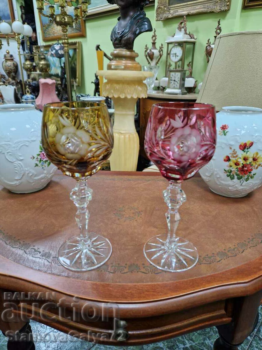 Un superb set antic de pahare din cristal ceh Bohemia