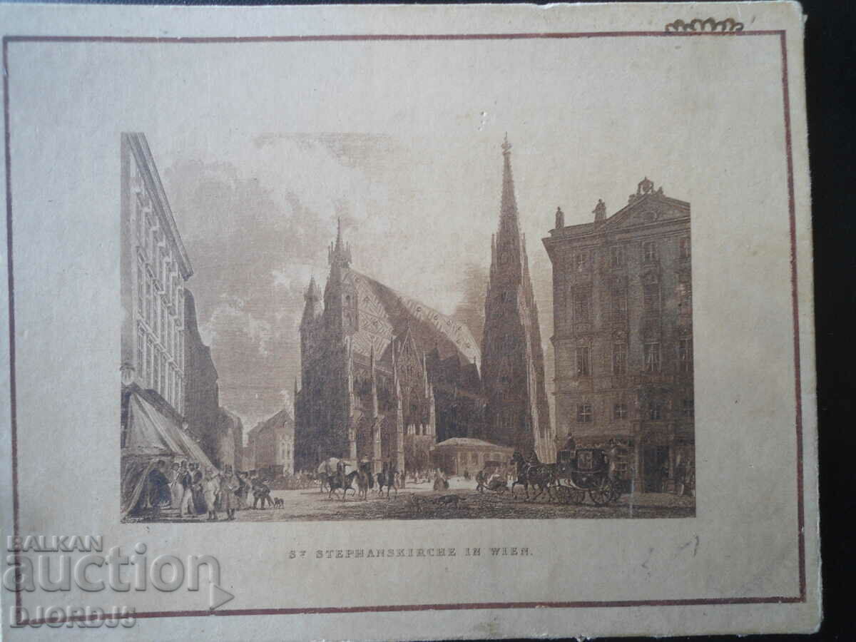 Old lithograph, ST STEPHANSKIRCHE IN WIEN