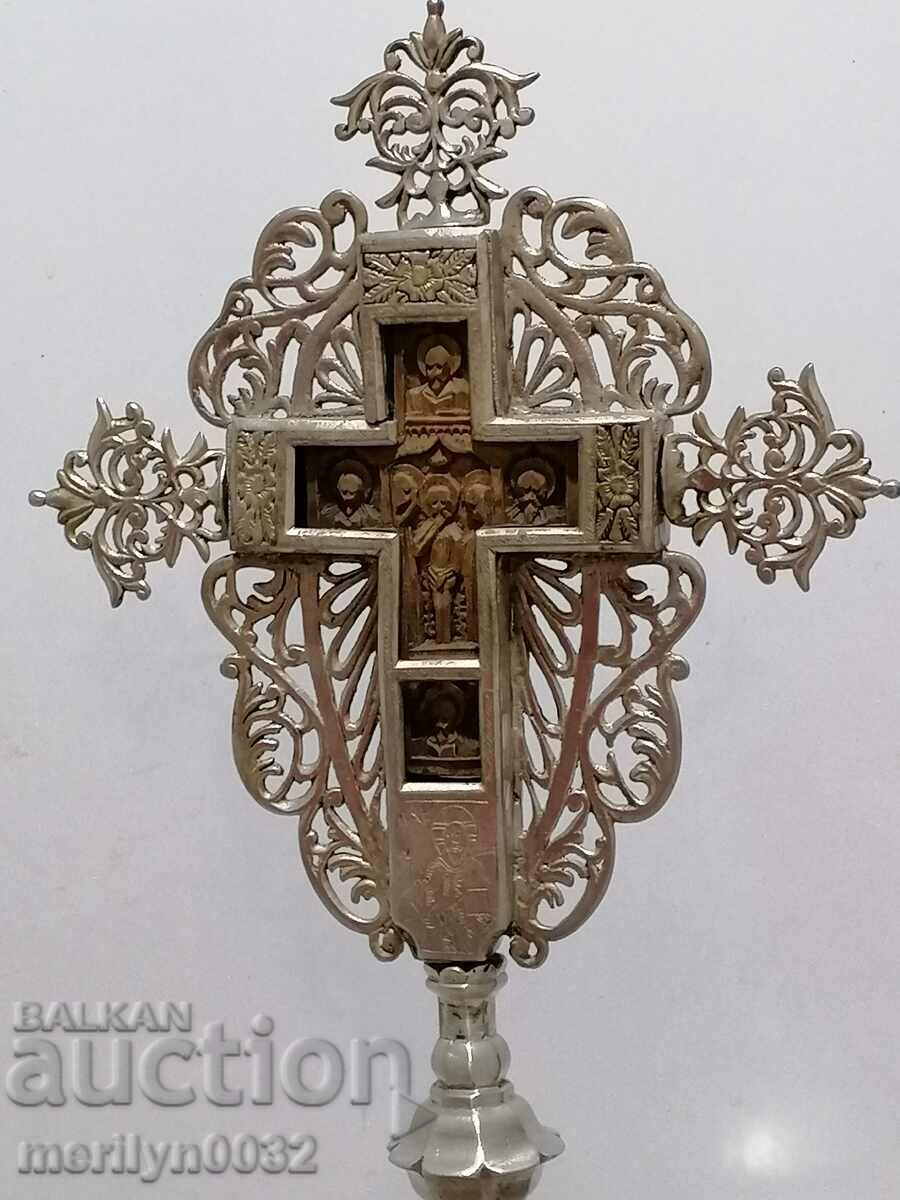 Table-top revival cross silver boxwood late 19th century