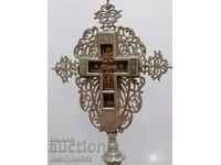 Table-top revival cross silver boxwood late 19th century