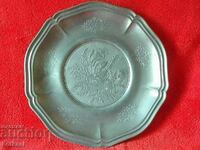Old Large Metal Plate Tray Bouquet Flowers marked