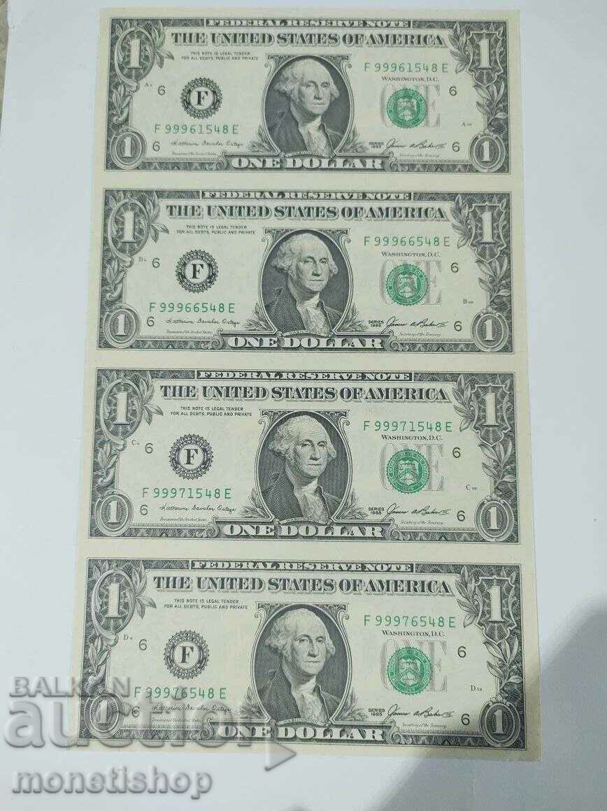 Lot of 4 uncut and unbent 1985 dollars.