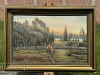 Old original oil on phaser painting with massive frame