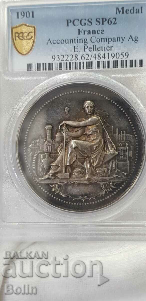 Аукцион SP 62 - Сребърен френски настолен медал - 1901 г.