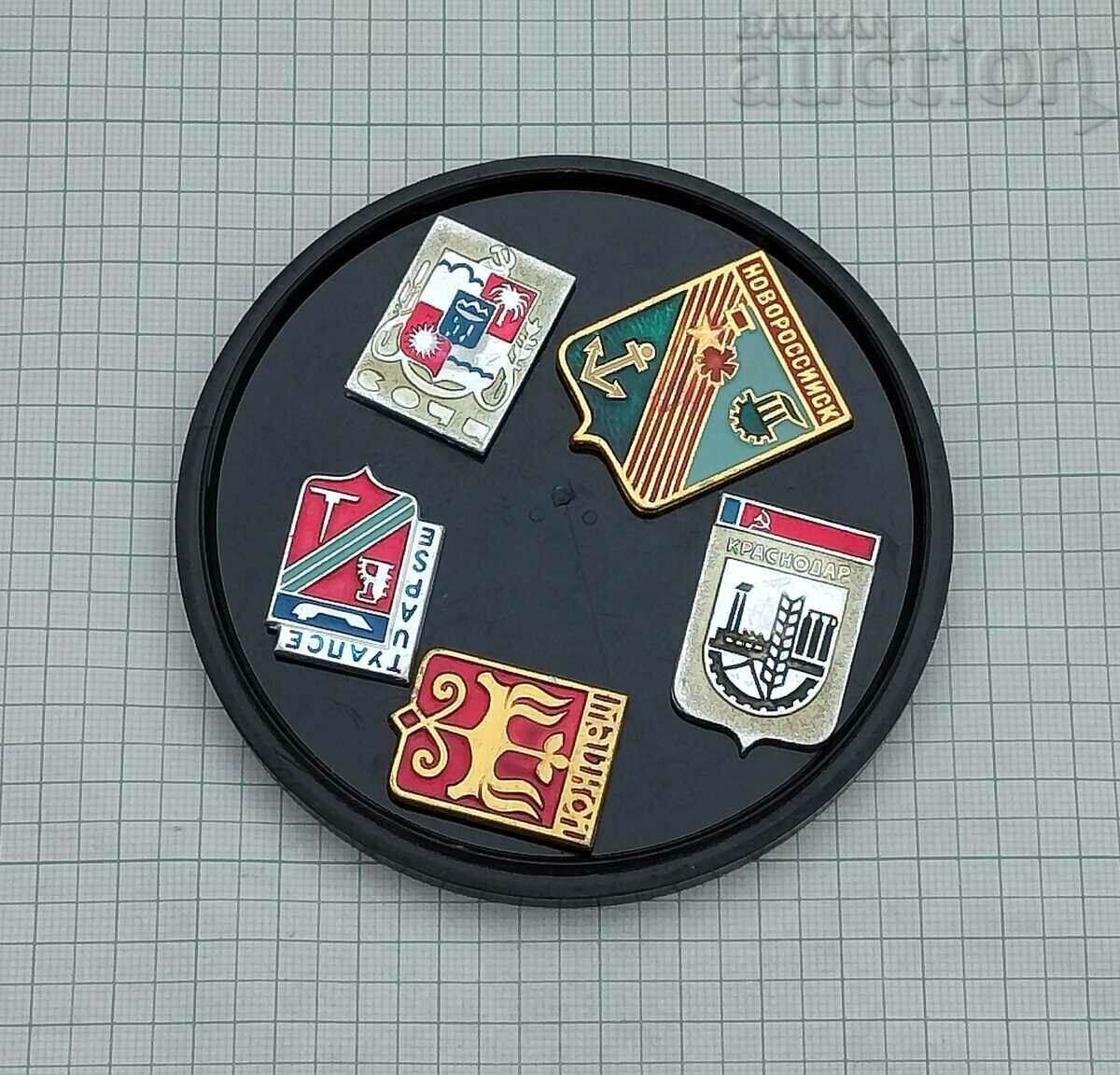 BLACK SEA CITIES KRASNODAR KRAY USSR BADGE LOT 5 pieces - 6 BLACK SEA CITIES KRASNODAR KRAY USSR BADGE LOT 5 pieces - 6