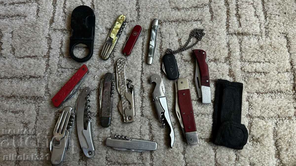 14 pocket knives, victorinox and others