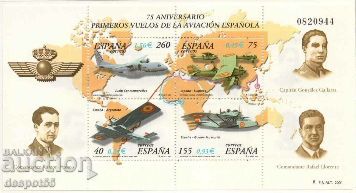 2001. Spain. 75th Anniversary of Spanish Aviation. Block.
