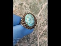 Antique Silver Ring with Turquoise Larimar