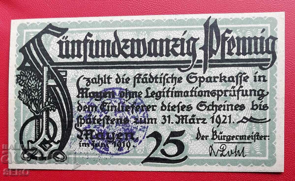 Bancnota - Germania - Reiland - Palatinat - Mayen - 25 Pfennig 1921