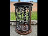 Round vintage liquor cabinet in solid wood and iron