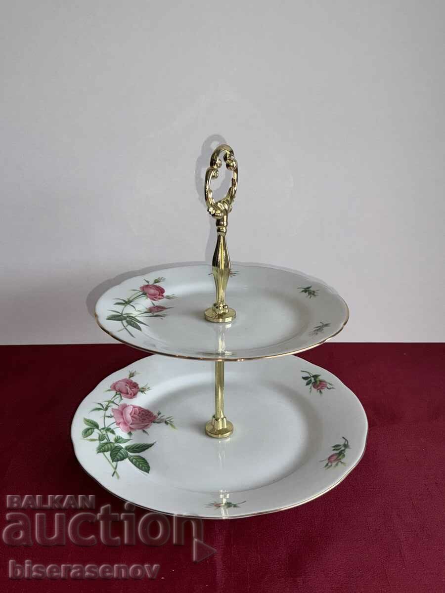 Two-tiered porcelain platter, Christineholm Porcelain Rose