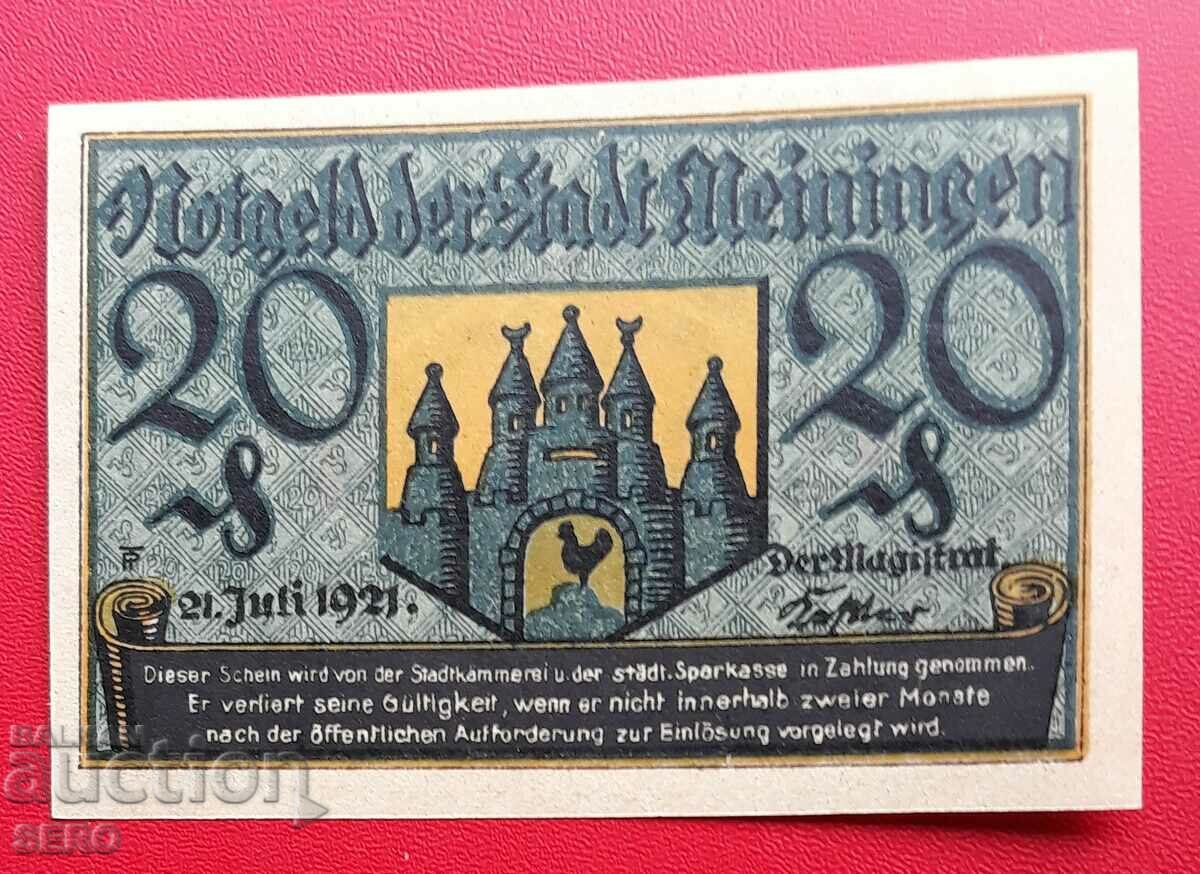 Τραπεζογραμμάτιο-Γερμανία-Σαξονία-Μάινινγκεν-20 pfennig 1921