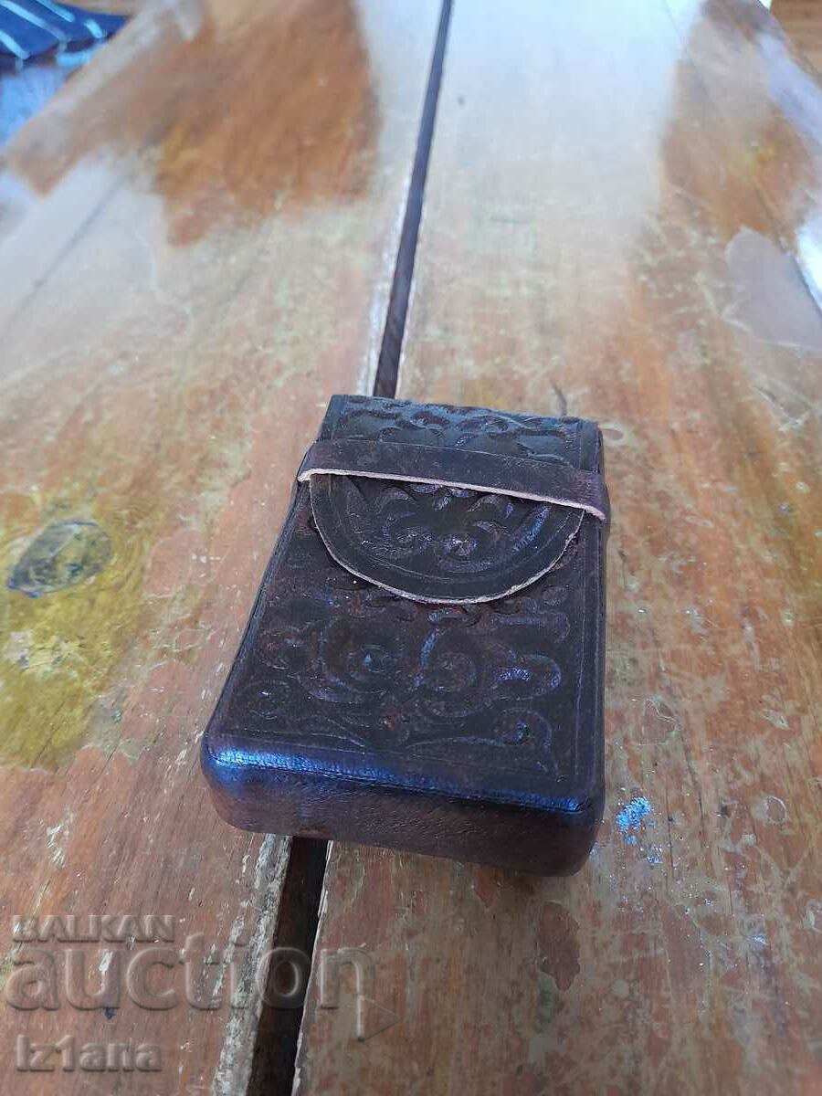 Old leather snuffbox for cigarettes, case