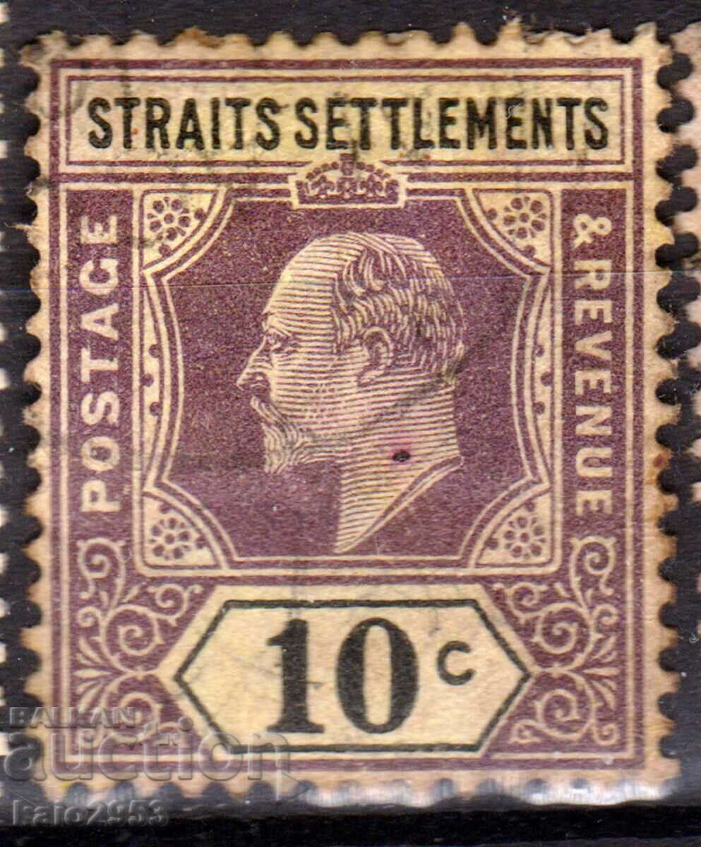 GB/Malaya/Str.Settlements-1902-KE VII, σφραγίδα κίτρινο βιολετί