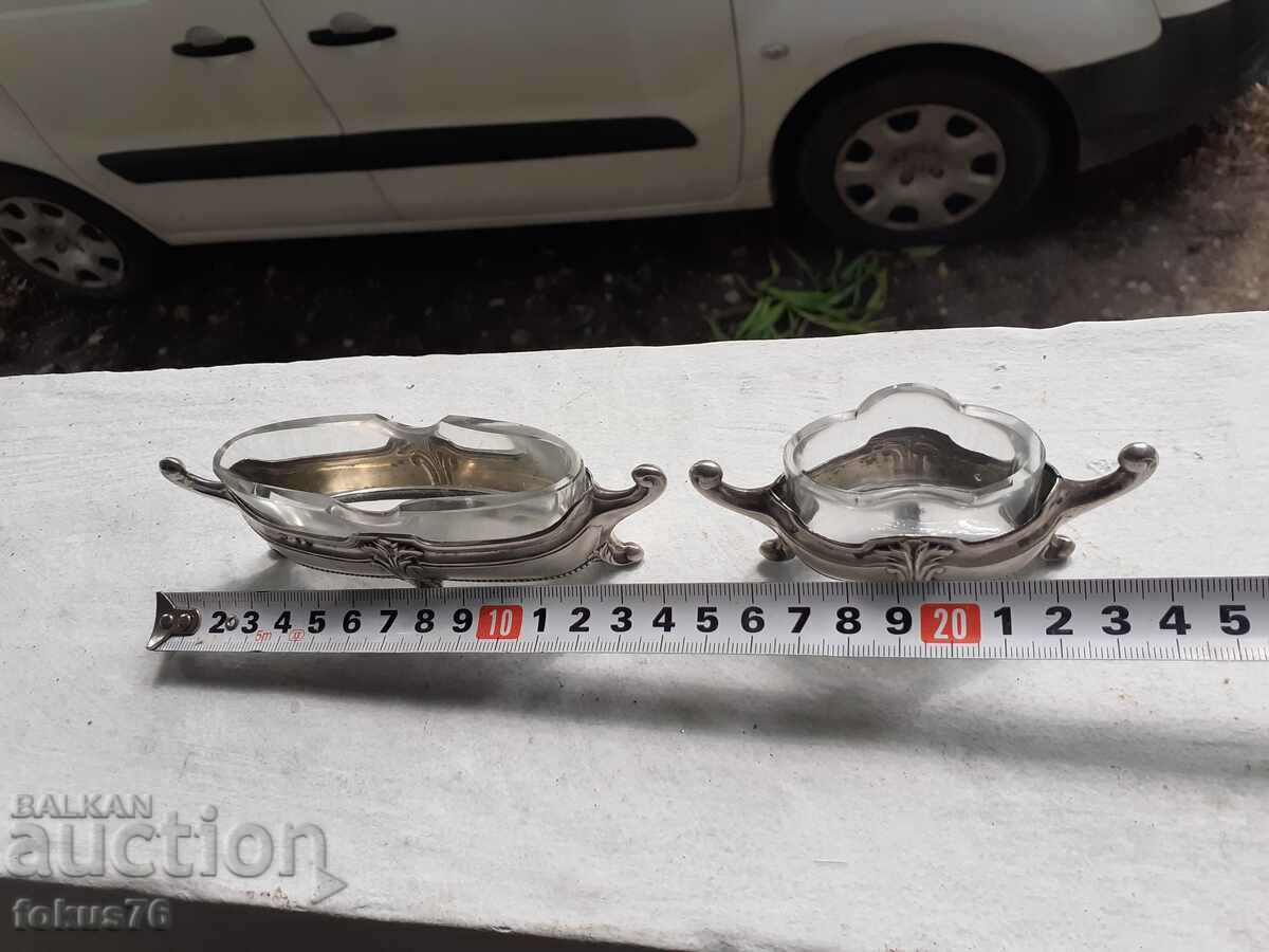 Two small old antique silver caviar dishes - 6 Two small old antique silver caviar dishes - 6