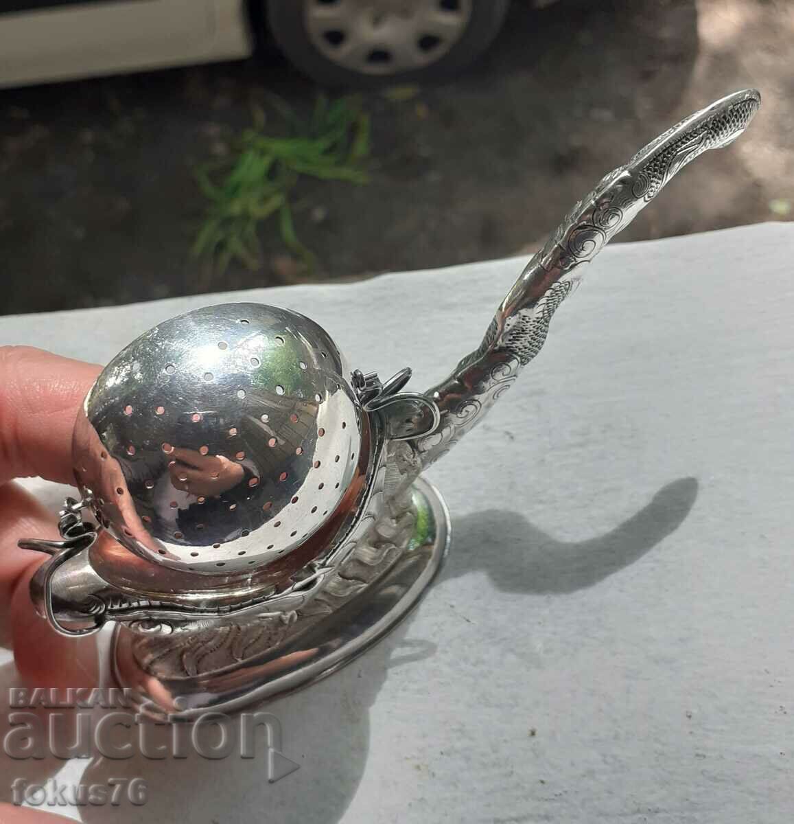 Old Antique Silver Dragon Tea Strainer - Marks with price 490.00 BGN | € 250.53 Old Antique Silver Dragon Tea Strainer - Marks with price 490.00 BGN | € 250.53