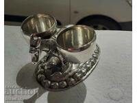 Old small antique silver salt shaker with donkey markings