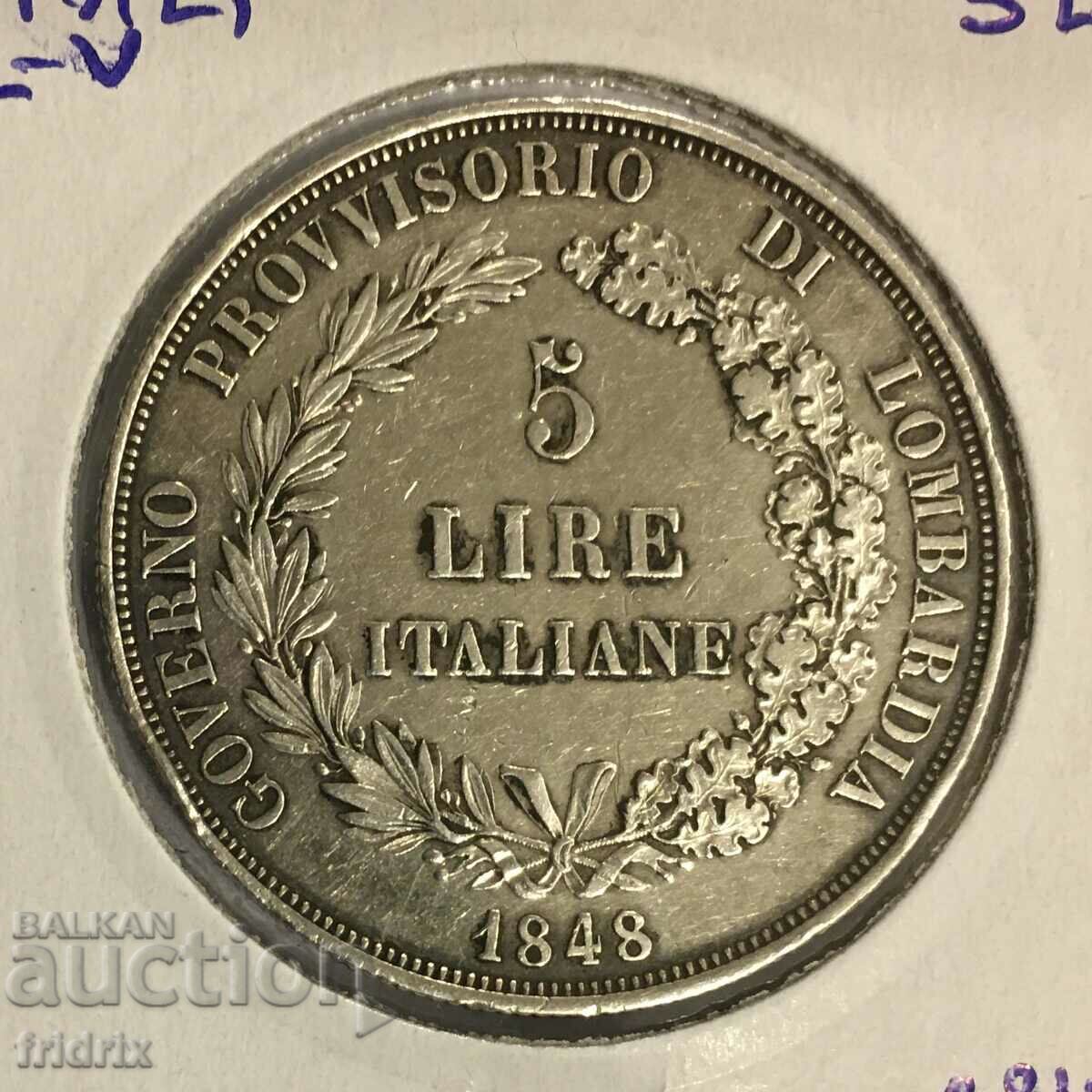 Ιταλία Λομβαρδία 5 λίρες / Ιταλία Λομβαρδία-Βενετία 5 λίρες 1848