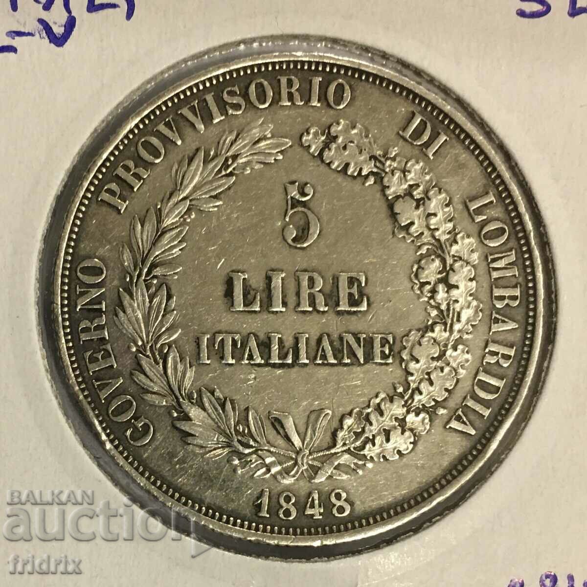 Италия Ломбардия 5 лири / Italy Lombardy-Venetia 5 lira 1848