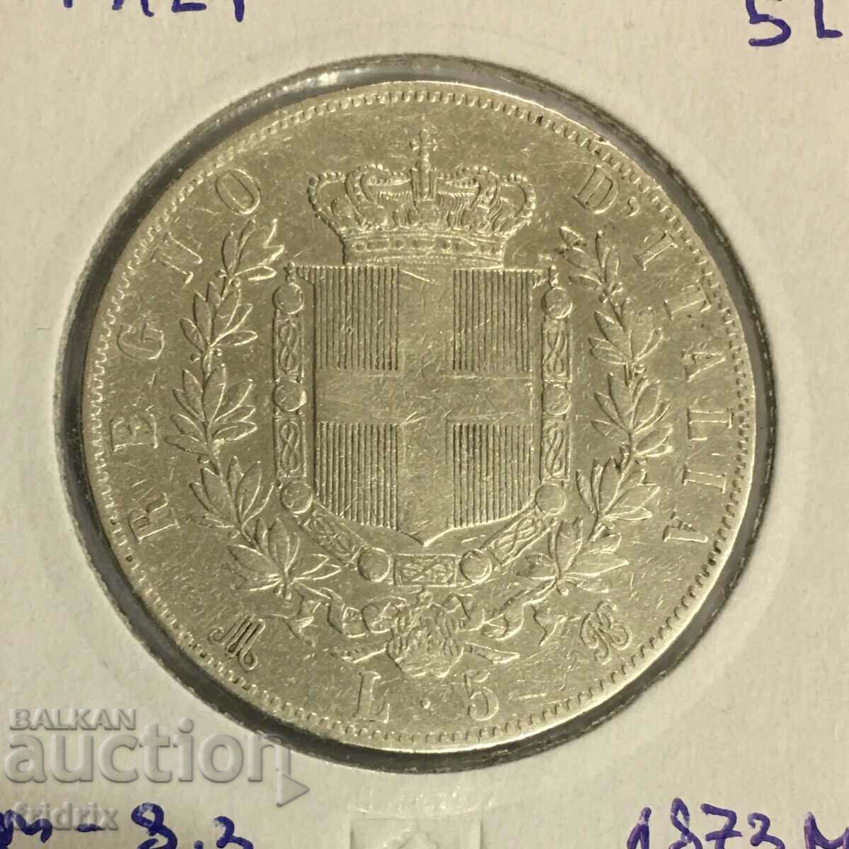 Италия 5 лири 1873 M / Italy 5 lira 1873 M